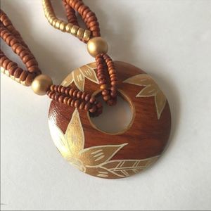 Wood Beaded & Gold Leaf Painted Necklace